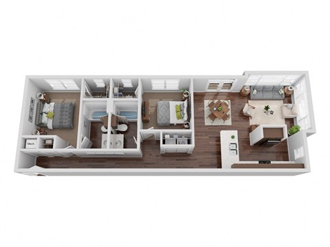 Floor plan for 2 beds, 2 baths, 1099 sqft